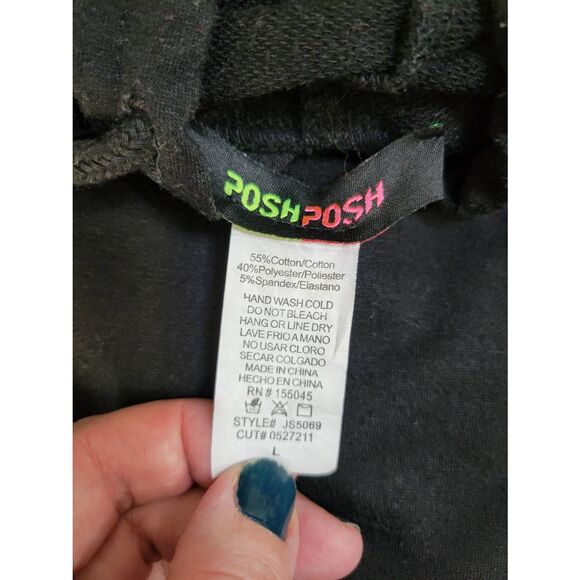 Posh Posh Sz L Juniors Cropped Hooded Sweatshirt Be Happy Smiley Faces Checkered - Picture 5 of 5